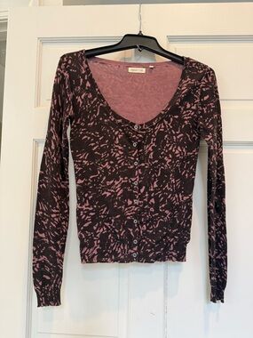 Martin + Osa Black and Pink Abstract Button-Front Top